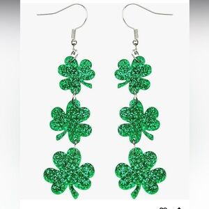 St Patricks Day Green Shamrock Clover Earrings for Women